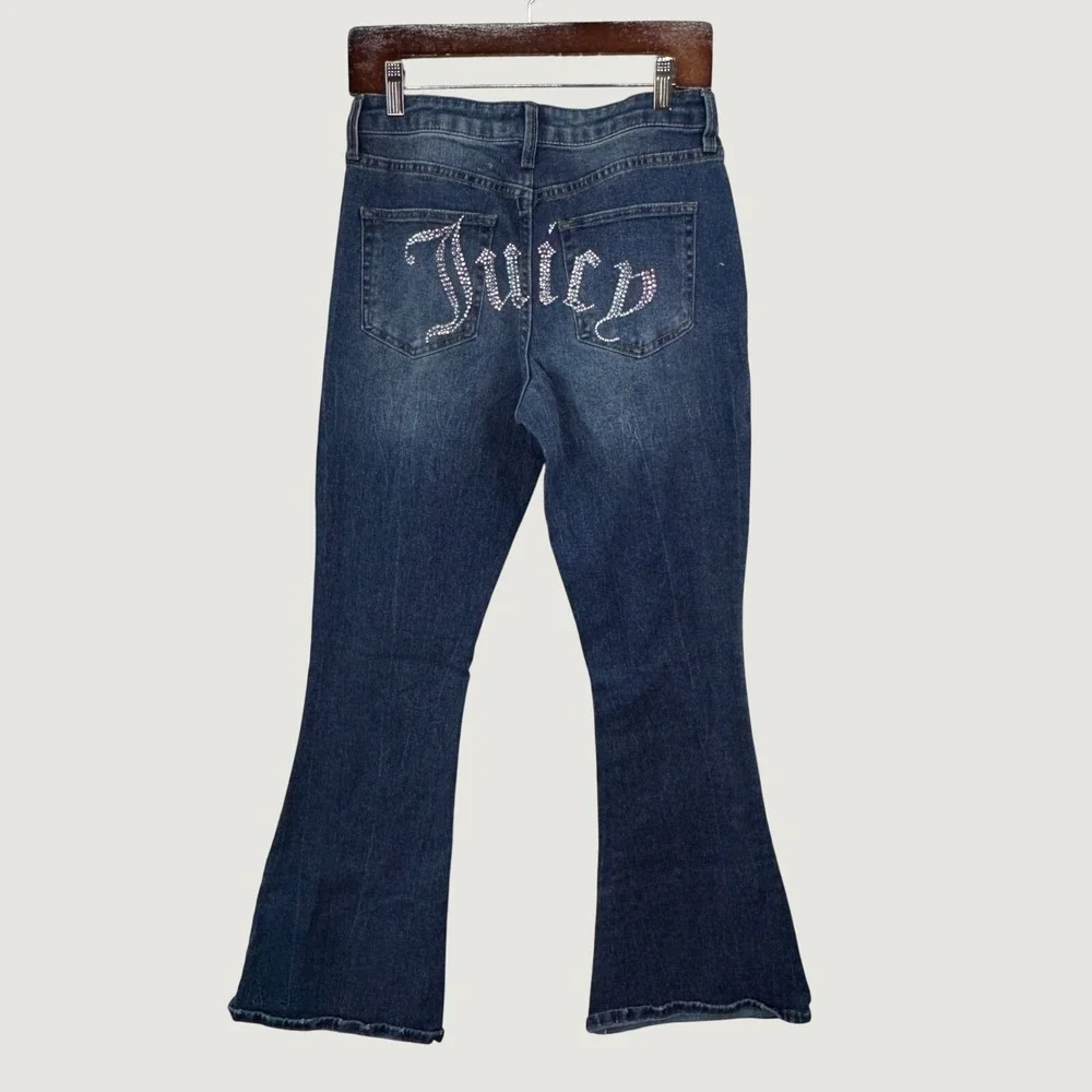 Juicy Couture Flare Jeans Womens 9/29 Blue Rhinestone Logo Y2K‎ McBling Denim